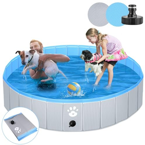 Pmgud Piscina Portatile per Cani Ø 140cm per cani bambini piscina per bambini o altri animali Spessore rinforzato 5mm portatile e pieghevole - grigio