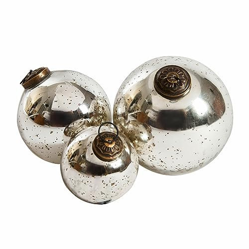 Loberon Weihnachtsschmuck 3er Set Vars, abgestufte Größen, mundgeblasen, romantische Bauernsilber-Optik, Weihnachtskugeln, Weihnachtsdeko, Christbaumschmuck, Glas, Eisen, antiksilber
