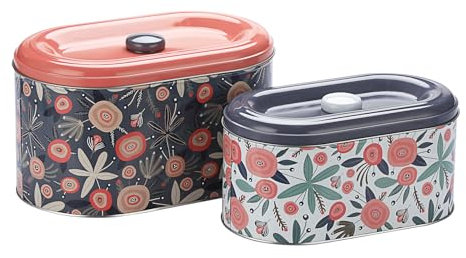 SUMTree 2 PCS Metal Cookies Tins with Lids Snack Jars Biscuit Storage Box Metal Tea Canister Gifts Tinplate Box Candy Container for Home Kitchen Food