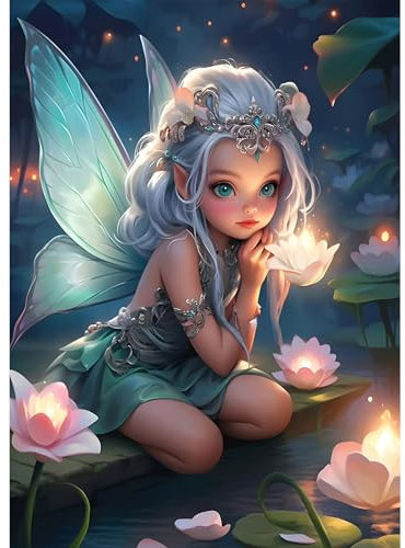 DPHERO Fee Mädchen Diamant Painting Bilder für Erwachsene Anfänger,5D Cartoon Diamond Painting Set,DIY Strass Bilder Blumen Diamant Kunst Kits,Runde Steine Diamant Painting für Zuhause Dekor 30x40 cm
