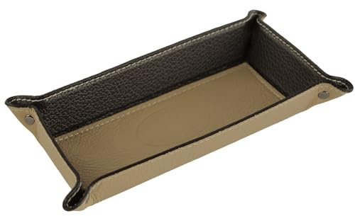 modamoda de - K02 - Dekoschale Taschenleerer Ablage aus Echtleder 20x10x4 cm, Farbe:Graubeige