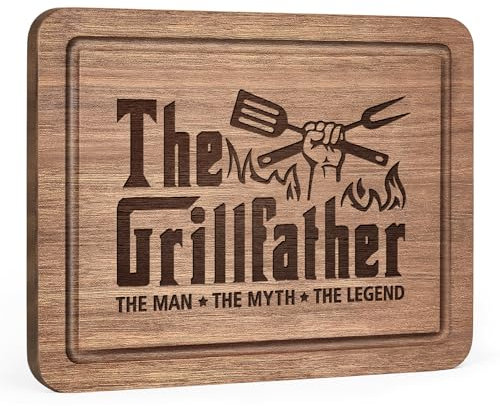 Leebbsin Father's Day Dad Gifts, Dad Birthday Gifts- The Grillfather Engraved Wooden Chopping Board- Presents for Dads/Stepdad/Father/Daddy, 11*8.5