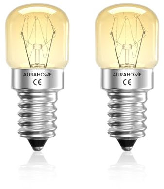 Aurahome Bombilla de Sal E14, Bombilla Horno 25W, Resistente a 300 grados, 150LM 2400k Bombilla E14 para Nevera Blanco Cálido, AC220-240V
