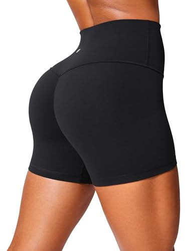 CRZ YOGA Secretsculpt Butterlift Biker Shorts 4 - No Front Seam High Waisted Womens Workout Gym Booty Scrunch Butt Black Medium
