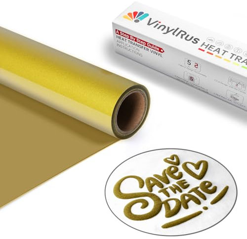VinylRus Puff Vinyl Heat Transfer -12” x 6ft Puffy 3D Gold Iron on Vinyl for T-Shirt, Puff HTV Vinyl Roll for Silhouette Cameo, Air or Maker, Easy to Cut and Weed