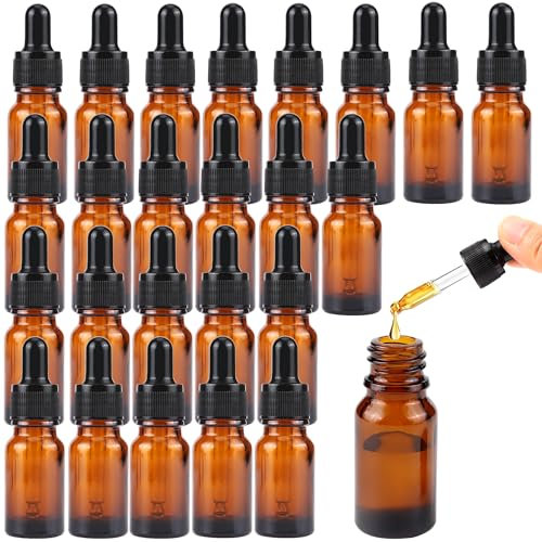 YiliYa 24 Pièces Flacons en Verre Ambré de 10 ml,Flacon Pipette avec Pipette Verre Ambré Flacon Huile Essentielle Vide Rechargeables pour Huiles Essentielles Parfums Chimie Laboratoire Voyage