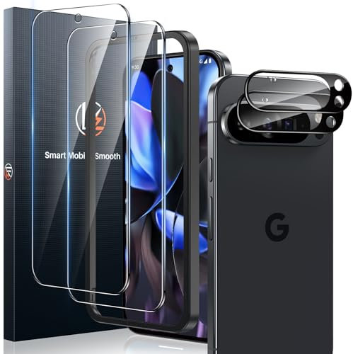 LK 2+2 Verre Trempé for Google Pixel 9 Pro, Contenir 2pcs Protection écran et 2pcs Caméra Arrière Protecteur,avec Cadre d'Installation (Anti-Rayure,sans Bulles d'Air, 9H Dureté,Ultra Clair)