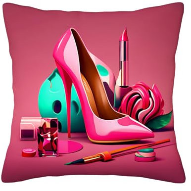 Dekokissenbezug Rosa High Heel Schuh Mit Viel Make-Up Darin Zierkissenbezüge Dekorative Kissenbezug Für Wohnzimmer Schlafzimmer 45×45Cm