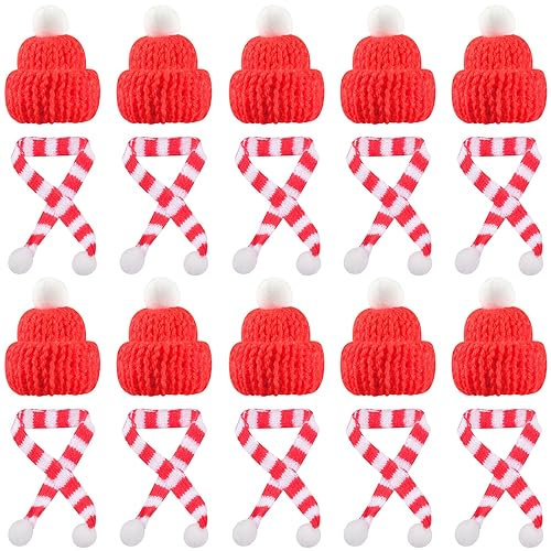 FGen 20 mini gorros de Navidad, mini gorro de punto, mini gorro de Navidad y bufanda, juego de adornos para árbol de Navidad, manualidades (mini)