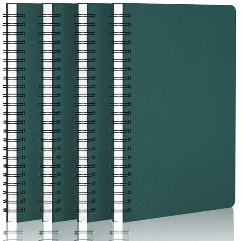 Yarotm Notizbuch A5 Kariert - 4 Stück Spiralblock Notizheft A5 14x21cm - 100g/m² Papier Kariert 5mm Tagebuch - 60 Blatt Notebooks Spiralbindung - Dunkelgrün Notizblock A5 Journal