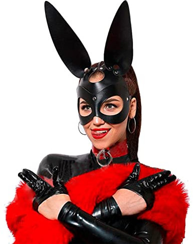 SM Augenmaske Erotik Augenbinde Sex Bett Sexy Häschen Maske Leder Augenbinden Bondage Fesseln Cosplay Fetisch Einstellbar Sexspielzeug für Frauen und Paare