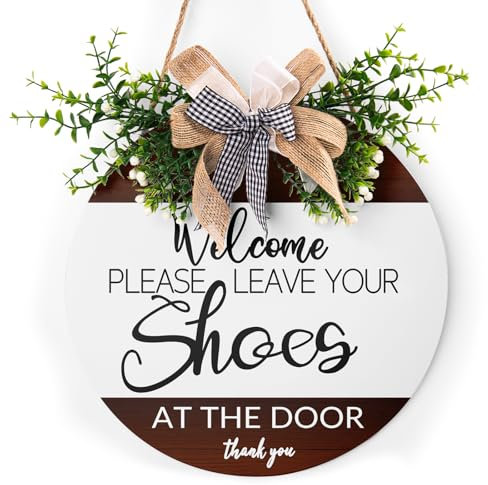 Welcome Please Remove Your Shoes Sign for Front Door Please Take Off Your Shoes Sign 12x12 Inch Welcome Door Sign Shoes Off Sign Round Wood Plaque for Home Living Room Porch Entrance Decoration