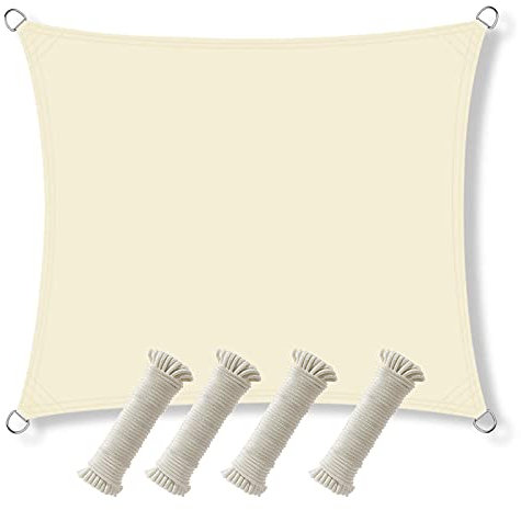 Tenda parasole in tela impermeabile, per giardino, patio, piscina, terrazza, esterni, rettangolare, con corda inclusa, colore cachi, 3 x 6 m