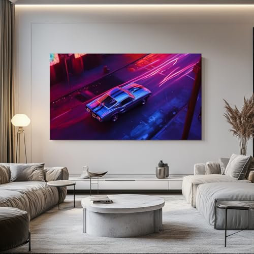 more-vapez Art Bild - versch. Größen ohne Rahmen - Ford Mustang Eleanor GT500 by night Leinwand Poster Drucke (60x80cm)