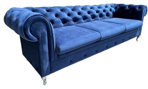 Meble Ares Chesterfield Sofa Prima – Kleines Sofa – Bequeme Couch – 3-Sitzer Sofa – Modernes Design – Stoff – Dunkelblau
