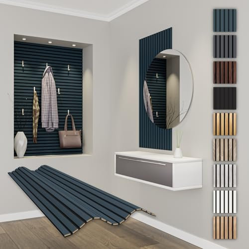 HEXIM Panneaux Acoustiques 118x60cm - Paroi à Lamelles Flexible Bois MDF Panneaux Muraux Revêtement à Lamelles Revêtement Mural (1 panneau / 0,708 m² Ocean - APF04)