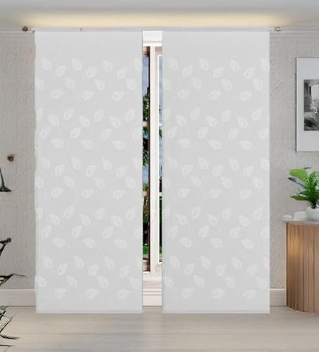 Home Tresor - Coppia Tende a Vetro per Interni Tendine Foglie Ricamate Finestra e Porta con Passante Superiore e Orlo Cucina Soggiorno Cinzia B1-2 Pannelli 60 x 150 cm. Naturale