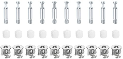 sourcing map 10Set 15x14mm Furniture Cam Lock Fitting with 5.8x32mm Dowel Fasteners, 3-in-1 Metal Furniture Board Connecting Screws Bolts Assortment Kit for Cabinets Chairs Drawer