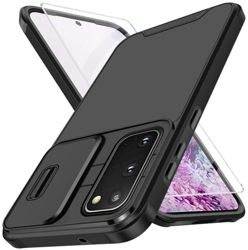 Handyhülle für Samsung Galaxy S20 Hülle mit Schutzfolie Und Slide Camera Cover Kameraschutz, S20 Schutzhülle Militärschutz Stoßfeste Kratzfeste Panzerhülle für Samsung S20 5G Cover Tasche (Schwarz)