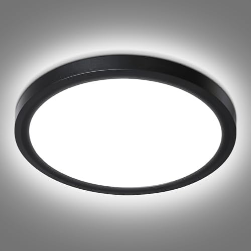 Befurglor LED Ceiling Lights 18W, 2000LM Daylight White 5000K Round Bathroom Light Ø 23cm,IP44 Waterproof,150W Equivalent Flush Ceiling Light, for Living Room,Bedroom,Office 1 Pack Black