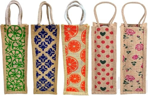 EliteKoopers Bolsas para botellas de agua de yute natural, funda de transporte para botella de vino para regalo con asa reutilizable, color aleatorio, multicolor, Without Handle- 36cm*13cm*12cm, Bolsa
