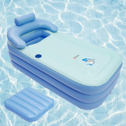 Bañera hinchable plegable, de PVC, con cojín y soporte para bebidas, incluye desagüe, almohada y soporte para tazas, 150 x 75 cm, para adultos y niños