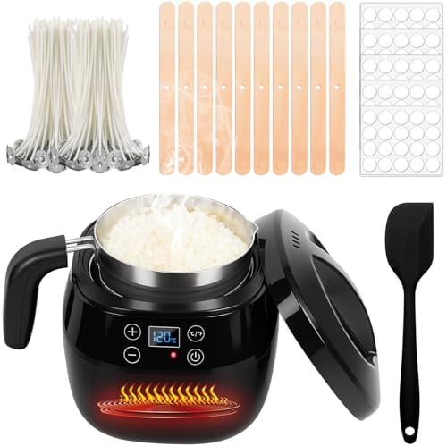 VexNook 1L Elektrischer Wachsschmelzer – Wachsschmelztopf für die Kerzenherstellung mit LED-Temperaturanzeige, Schmelztopf Kerzenwachs mit Dochte, Dochtaufkleber, Zentriervorrichtung, Rührlöffel