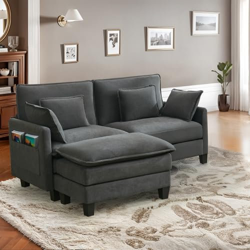 IUXPAM Modulares Ecksofa Sofa, L-förmige Couch fürs Wohnzimmer, extra Tiefe, Bequeme Chenille-Wolkensofas mit Dekokissen und beweglichem Ottoman (Grau, 2 Sitze mit 1 Ottomanen)