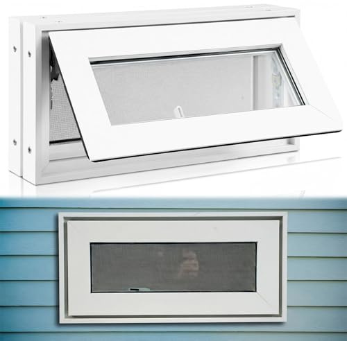 CroBlissful 1 ventana pequeña de vinilo blanco de 16 x 8 pulgadas, ventana de cobertizo de baño, ventana de casa móvil con pantalla de doble acristalamiento para cabañas de bloque de vidrio, casa