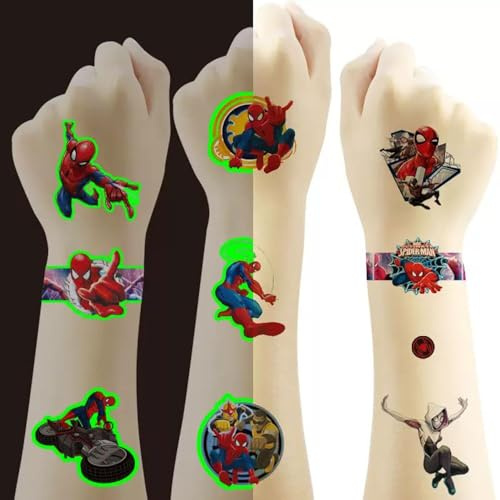 80pcs Spider Temporary Tattoo for Birthday Party Supplies,Birthday Decorations Party Game Activities Reward Gifts(4 Sheets gift packaged including 2 Sheets Luminous)