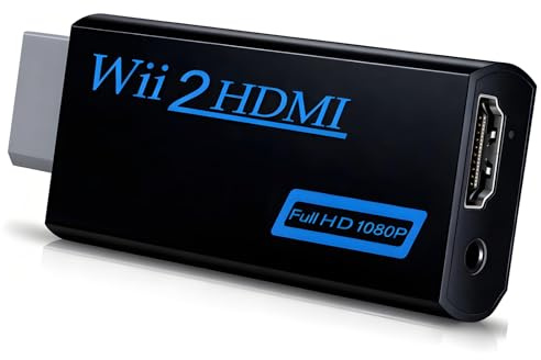 MejaRizon Wii HDMI Adapter, für Fernseher, Full HD 720/1080P Video-Audio Konverter mit 3.5mm Audio, Kompatibel mit TV, Monitor & Beamer, Unterstützt NTSC/PAL 480i/480p/576i/720p/1080p, Schwarz