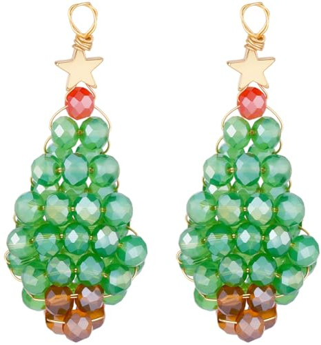 Beebeecraft 1 Box 12 Stück Weihnachtsbaum Anhänger Echt 18K Vergoldet Winter Kristall Glas Perlen Facettiert Weihnachten Grün Baum Anhänger Anhänger Schmuck Herstellung Halskette Ohrringe Armbänder