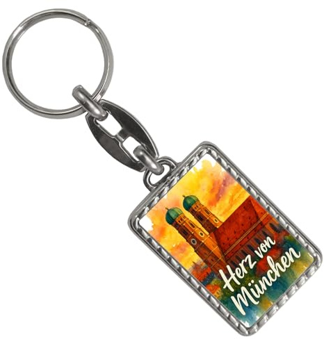 speecheese Münchner Frauenkirche Herz von München Schlüsselanhänger mit Bordüre Kultiges Souvenir aus Bayern, perfektes München-Andenken