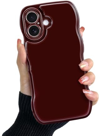 Newseego Wavy Case for iPhone 16, Solid Colour Curly Wave-shaped Bubble Edge for Girl Women Soft Slim TPU Shockproof Phone Cover with Thickened Full-coverage Camera Bezel for iPhone 16-Burgundy