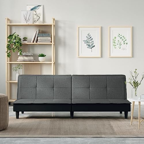 Hoopleep Schlafsofa Dunkelgrau Stoff, 200x100 cm ausziehbares Klappbett für Gästezimmer, Robustes Wohnzimmer Sofa mit Verstellbarer Rückenlehne, gemütlich