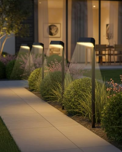 Airoieak 4-Pack Solar Lights Outdoor Garden, High-Brightness 15 LED Solar Path Lights Outdoor, IP44 Waterproof Modern Path Lights for Yard, Walkway, Lawn & Driveway (Warm Light)
