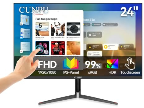 CUNPU Touchscreen Monitor 24 Zoll FHD, 10-Punkt-Touch, IPS Panel 1080P 75Hz, 99% sRGB, Eye Care, Ultra-Schmalrand, VESA-Wandhalterung, Neigbar, VGA HDMI USB für PC & Arbeitsplatz