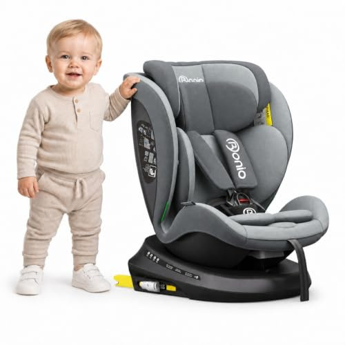Bonio Kindersitz 360° drehbar i‑Size mit Isofix 40-150 cm | Reboarder wachsender Kindersitz Gruppe 0+/1/2/3, abnehmbarer Neugeboreneneinlage, waschbare Bezüge, von Geburt bis 12 Jahre