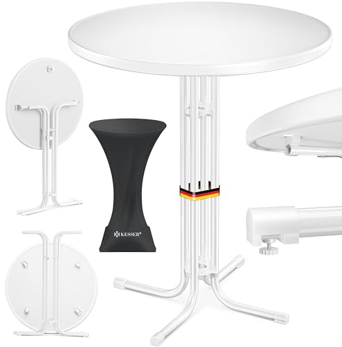 KESSER® Stehtisch klappbar Ø80cm rund, Gastro Bistrotisch Hochtisch Cocktail Stehtisch + Husse, Klapptisch Partytisch für Garten/Balkon/Events/Gastronomie, wetterfest, In- & Outdoor, Weiß