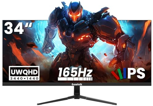 Gawfolk Monitor Gaming 34 Pollici IPS 3440×1440P 165Hz Monitor PC FreeSync, Pip/PBP, 118% sRGB, HDMI 2.0 & DP 1.4,Supporto VESA, Mirino assistenza di gioco