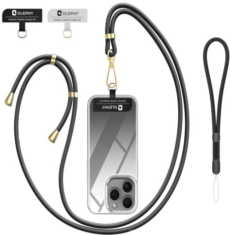OLEPHY 2 Pack Handykette Universal, HandyBand mit 2 Stück Patch, | für iPhone Samsung Galaxy Google Huawei, Handyband mit Hülle kombinierbar, Einstellbar und Abnehmbar, Schwarz&Schwarz