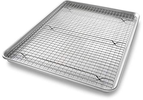 USA PAN Bakeware Extra Large Sheet Baking Pan and Bakeable Nonstick Cooling Rack Set, XL, Steel, Metal
