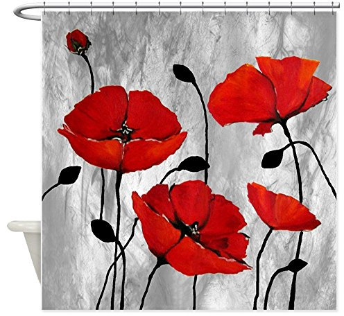 Violetpos Rote Mohnblumen Duschvorhang Badezimmer Dekorative 120 x 180 cm