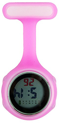 Digital Nurse Watch Fob For Women Men, Multi Function, Infection Control Design, Silicone Nurse/Brooch/Tunic/Fob/Pocket/Carabiner Watch With Pin/Clip-On, Light Pink
