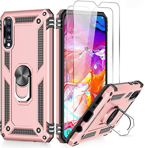 LeYi Schutzhülle für Samsung Galaxy A50 / A50S / A30S mit [2 Stück Hartglas] Ringhalter, doppelt verstärkt, Stoßdämpfung, TPU, Silikon, stoßfest, Schutzhülle für Samsung A50/A50S/A30S, Roségold