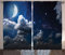 ABAKUHAUS Platz Rustikaler Vorhang, Mond Wolken Stern-Nacht, Wohnzimmer Universalband Gardinen mit Schlaufen und Haken, 280 x 175 cm, Weiß Dunkelblau