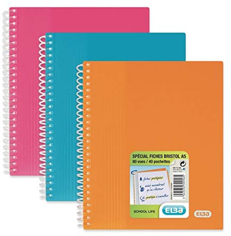 ELBA Lot de 3 Protège-Documents Spirale Spécial format A5 PP 40 Pochettes Coloris Aléatoire