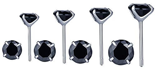 Yumilok Boucles d'oreilles femme en argent sterling 925, Clous d'oreilles strass noir à quatre griffes, Cadeau Anniversaire Noël (4 paires au total)