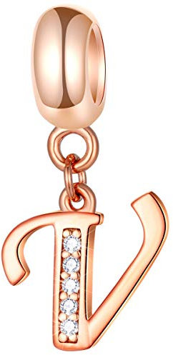 Buchstaben Charms Initiale A-Z Alphabet Perlen, Roségold 925 Sterling Silber baumeln CZ Geburtsstein Anhänger, Geschenke für europäische Charm-Armband/Muttertag/Geburtstag, Metall Kristall