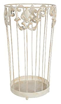 COCCOLE DI CASA Porte-parapluie d'extérieur en fer forgé et décor Lis en fonte couleur crème, effet vintage antique, Shabby Chic D24x44 cm